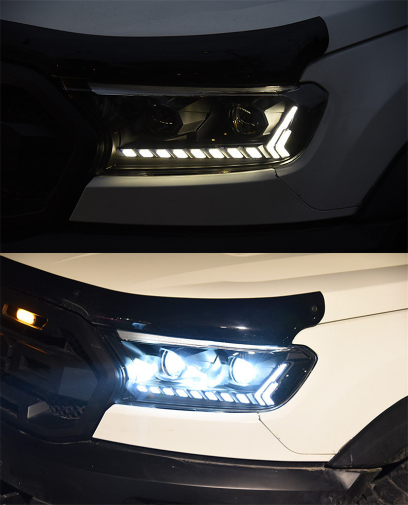 LED-strålkastare för Ford Ranger 20 16-20 20 High Beam Full LED-linsstrålkastare DRL Turn Signal Driving Strålkastare
