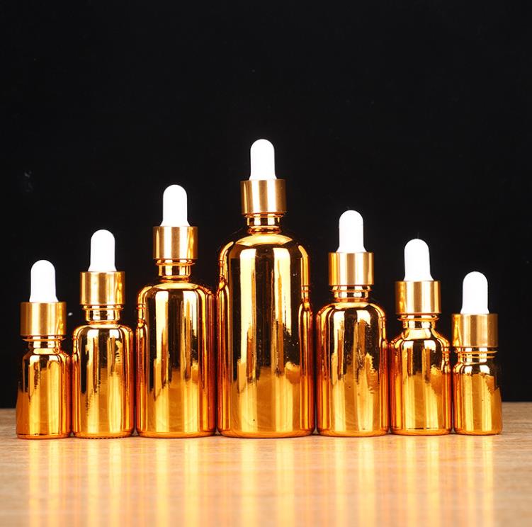 Gold Silver Coated Glass Essential Oil Perfume Bottles Liquid Reagent Dropper Bottle 5ml 10ml 15ml 20ml 30ml 50ml 100ml SN4819