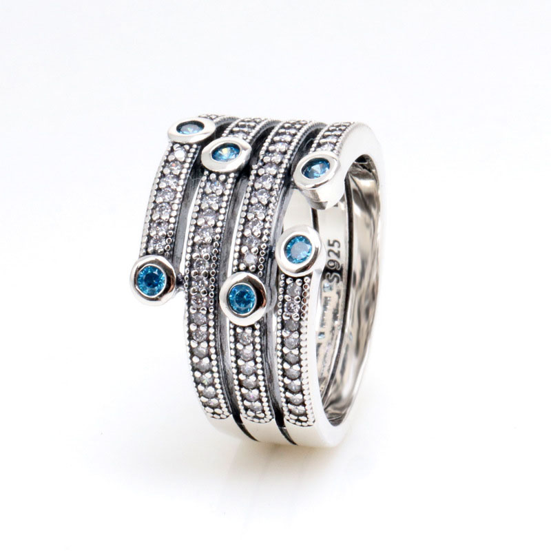 Anello in argento sterling stile marino con pietra blu Donna Uomo Gioielli feste di moda anelli con diamanti Pandora CZ con scatola originale