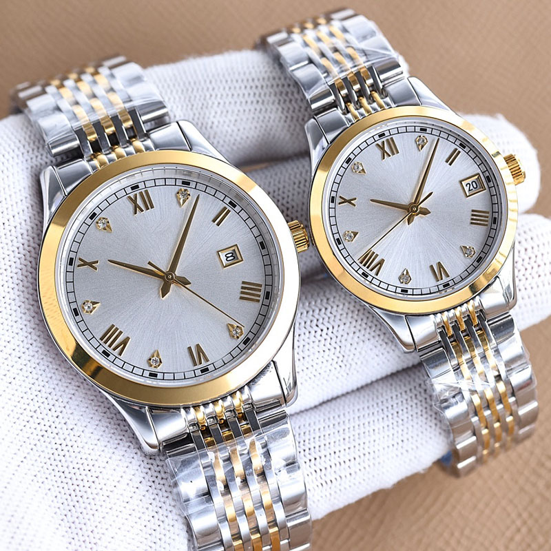 Par titta mekanisk r￶relse herr klockor rostfritt st￥l fall klassiska damer m￤n armbandsur montre de luxe armbandsur ￤lskare stil