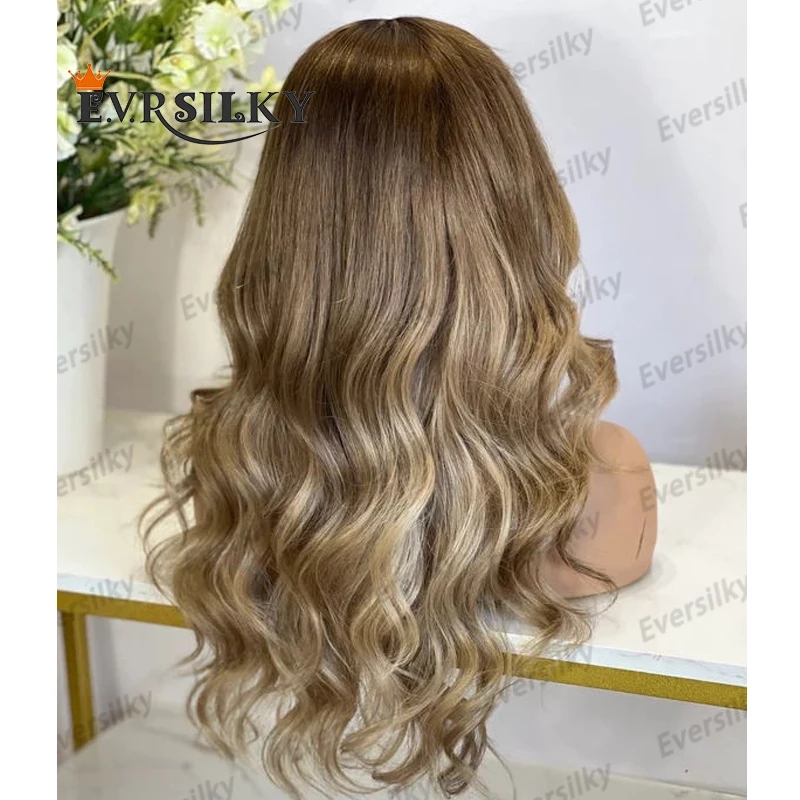 Glueless Transparent 13x4 Spets Front Human Hair Wigs Long Wavy Ash Blonde 26 tum 180densitet sn￶ren peruker naturliga h￥rf￤ste kvinnor