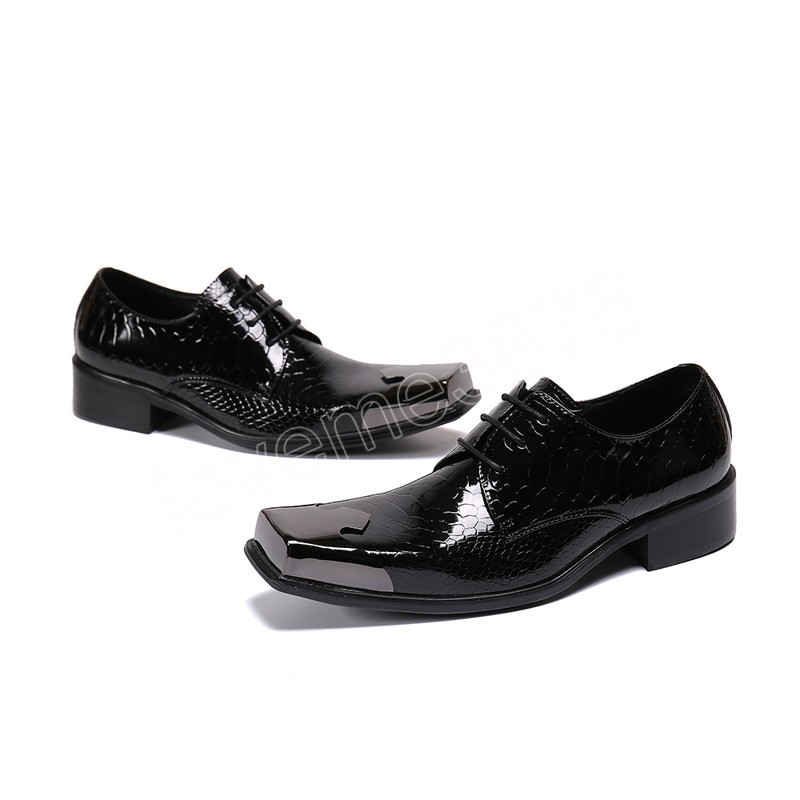 영국 스타일 공식 남자 옥스포드 신발 사각형 발가락 비즈니스 브로그 슈즈 블랙 리얼 가죽 레이스 업 드레스 신발