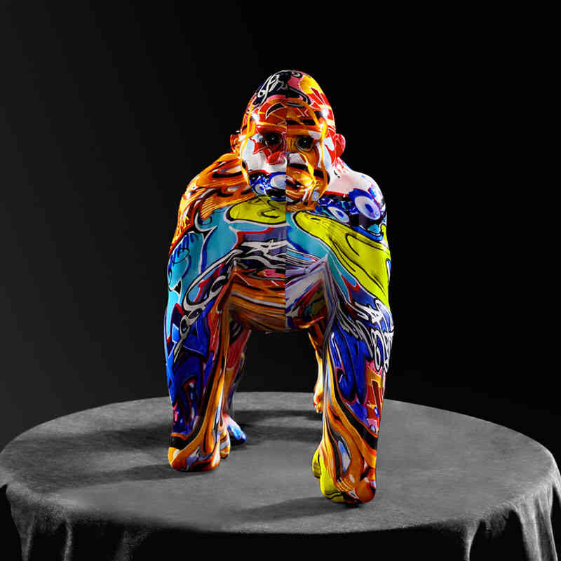 Nordic Kreative Objekte Home Dekoration Zubehör Bunte Graffiti Gorilla Skulptur Tier Statue Kreative Handwerk Ornament Ret304W