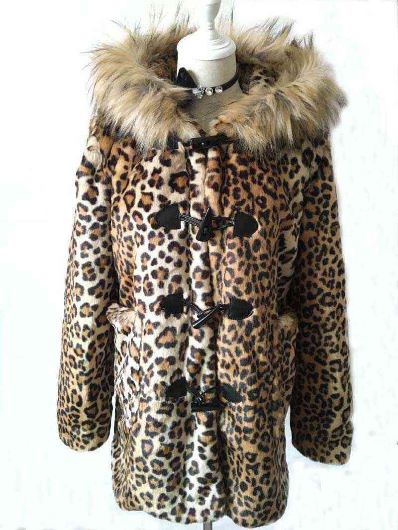 Women's fur Zadorin 2022 Fashion Streetwear Warm Hooded Leopard Faux Sleeve Fluffy Fake Fur Jacket Long Winter Overcoat L220829