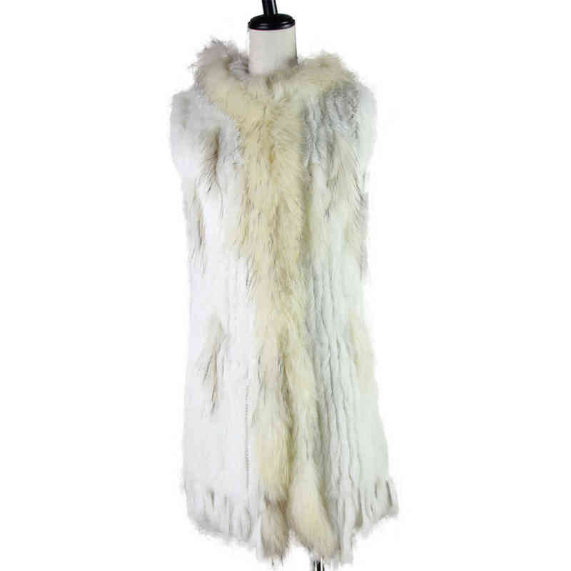 Women's Harppihop New Natural Vest Real Rabbit Fur Knitted Gilet With Hood Long Coat Jackets Women Winter V-211-05 L220829