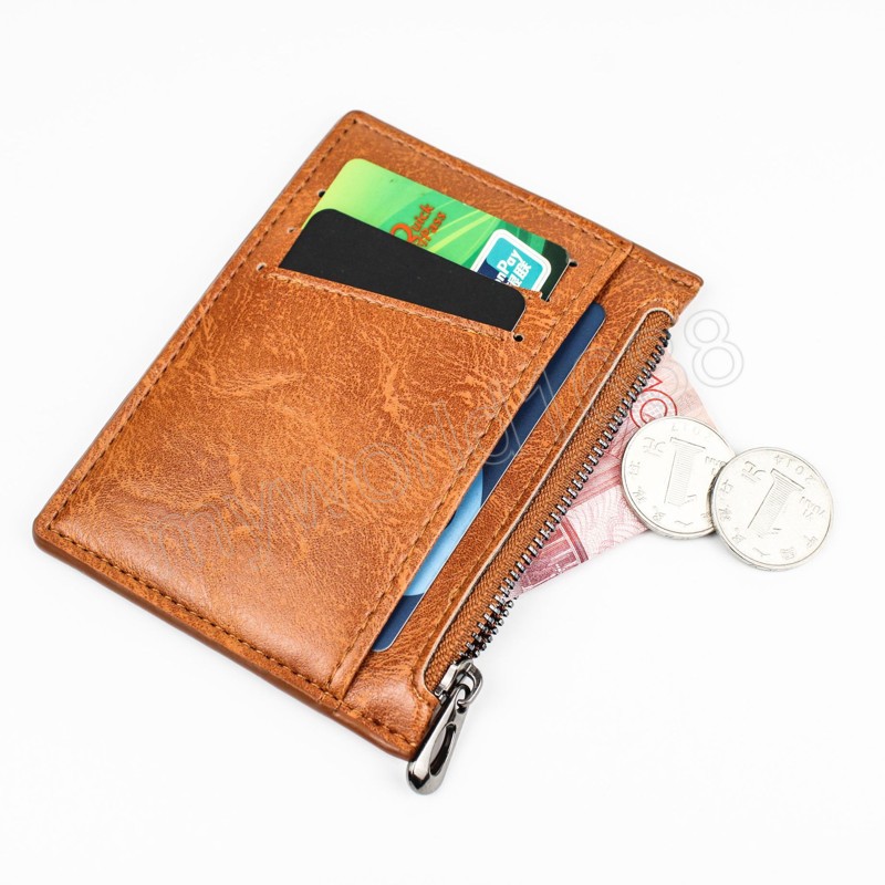 Men Wallet Money Bag Zipper Coin Purse Case vintage couro esbelto esbelto de carteira de crédito masculino portadores de cartão de crédito