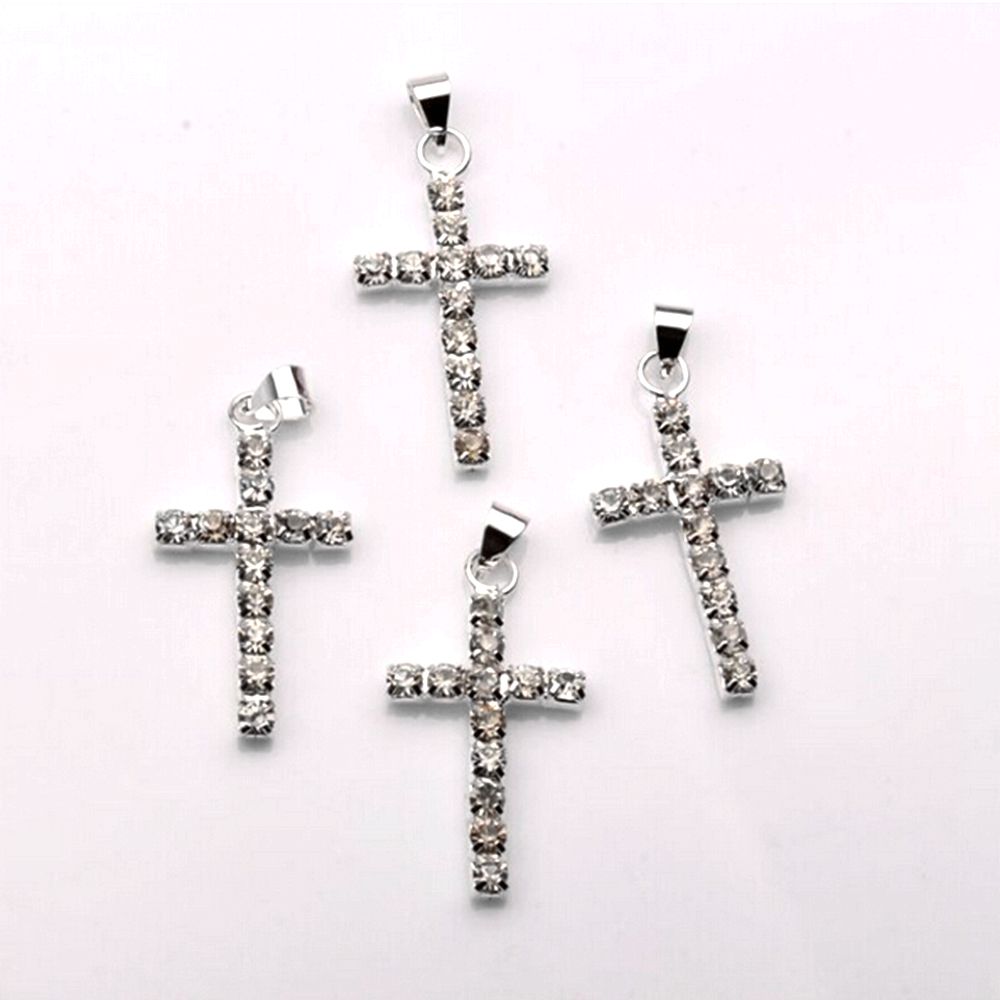 100st Rhinestone Cross Charm Pendants för smycken som gör DIY Handgjorda hantverk 29x15mm