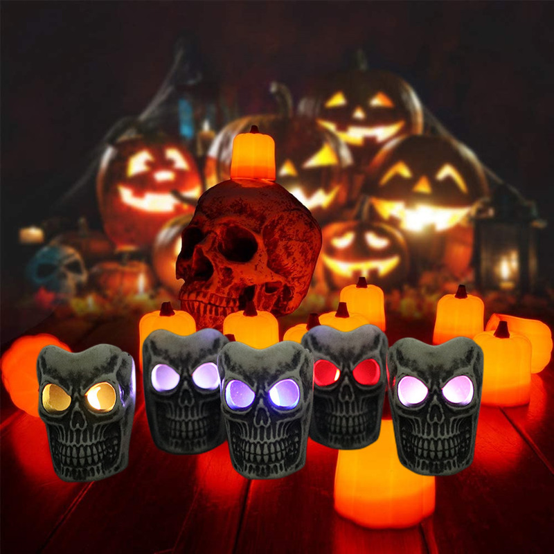 Otros suministros para fiestas de eventos 2 piezas Luces de velas de calavera de Halloween con batería Luz LED descolorida con soporte de calavera para decoración de barra de tienda de oficina en casa de Halloween 220829