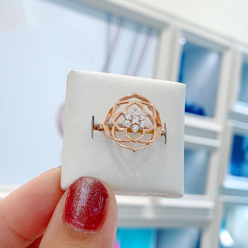 Kvinnors 18K Rose Gold Flower Wedding Ring Engagement Present smycken för Pandora 925 Sterling Silver Rings med originalboxuppsättning