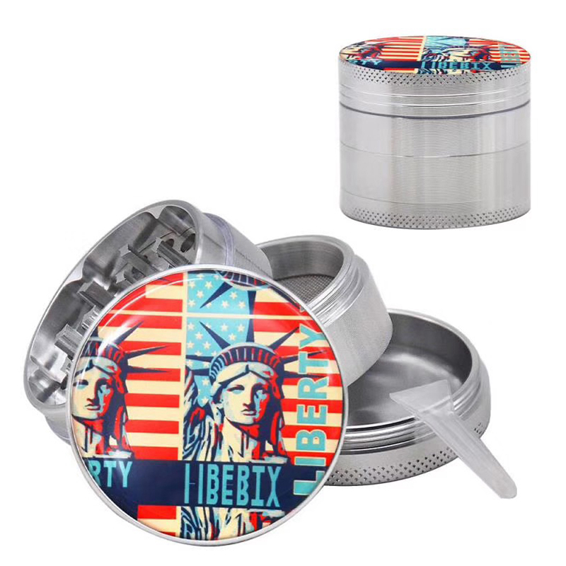 Popular 50mm Herb Grinders Smoking Accessories 85g Zinc Alloy Hand Portable Dry Herbal Crusher 4 Layers Colorful Skull Style 12 Types Smoke Pipe