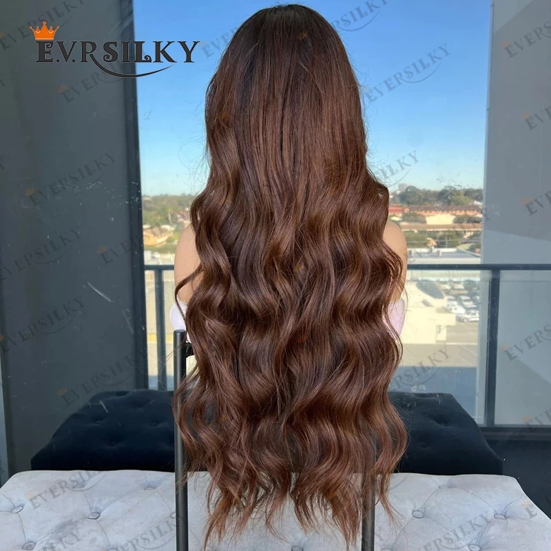 OMBRE Black Roots Chocolate Brown 360 Flaces Wigs Body Wave Peruvian 5x5 Elace Closure Human Hair Hair Rigs مع شعر طفل طويل 26 بوصة