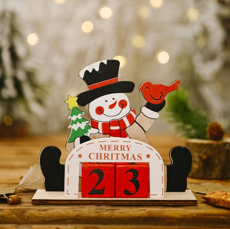 Weihnachtsab Advent Countdown Kalender Desktop Orament Holzblöcke Santa Snowman Rentier Tabletop Dekoration SN4666