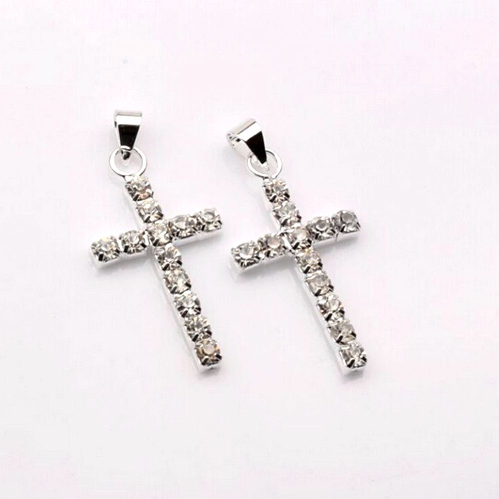 100st Rhinestone Cross Charm Pendants för smycken som gör DIY Handgjorda hantverk 29x15mm