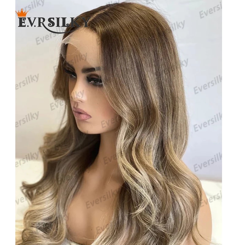 Glueless Transparent 13x4 Spets Front Human Hair Wigs Long Wavy Ash Blonde 26 tum 180densitet sn￶ren peruker naturliga h￥rf￤ste kvinnor