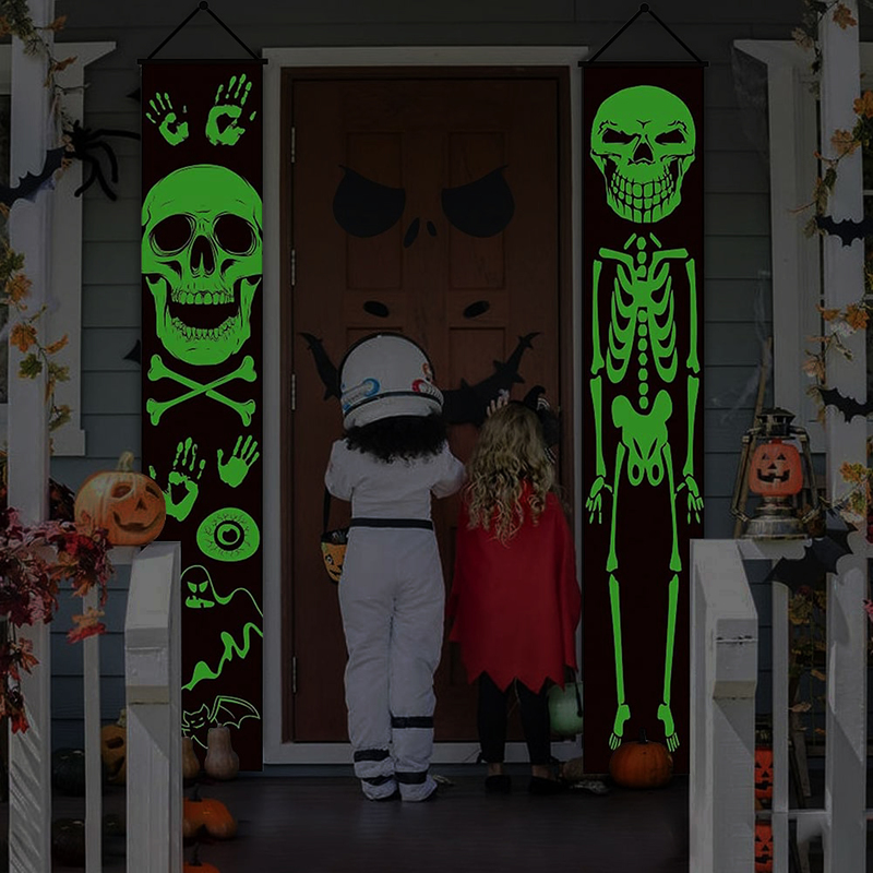 Andere Event-Party-Zubehör, Halloween-Dekorationen für den Außenbereich, leuchtendes Skelett-Türbanner, leuchtet im Dunkeln, Veranda-Schild für Halloween, Innen- und Außenbereich, Veranda-Dekoration 220829