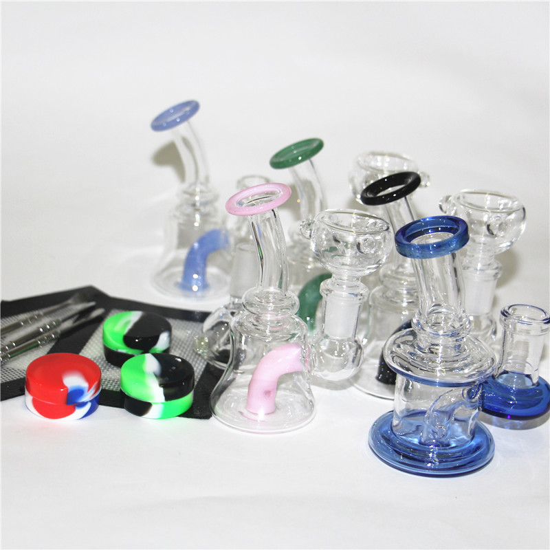 Hookahs Glass Bong Color Water Pipe Recycler DAB 장비 빗 및 인라인 Perc Oil Rigs 14.5mm 조인트 봉수 파이프 관절기