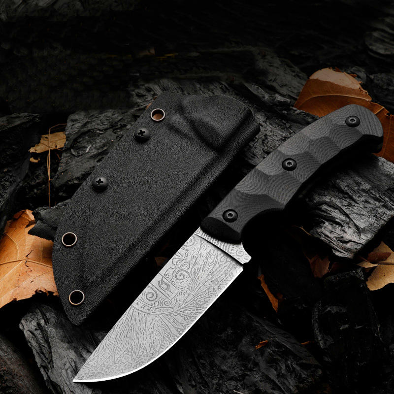 Promotion H8261 Outdoor Survival Straight Hunting Knife D2 Etching Drop Point Blade Full Tang G10 Handle Fixed Blade Knives with Kydex