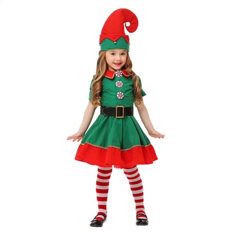 Особые случаи Рождество Санта -Клаус костюм зеленый эльф косплей Семейный карнавальный год.