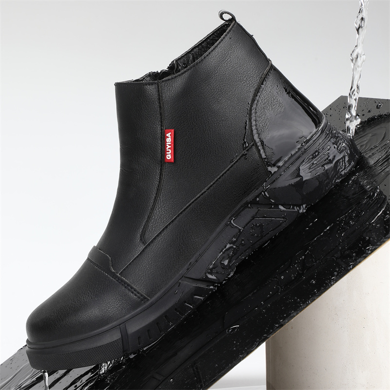 Sukienka buty wodoodporne skórzane buty bezpieczeństwa dla mężczyzn zimowe aksamitne stalowe stalowe palce czarne prace niezniszczalne spawanie przemysłowe 220829