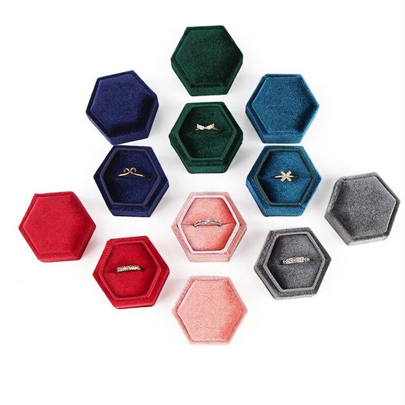 Hexagon Shape Velvet Jewelry Ring Box Storage Case Wedding Ring Display Boxes for Women Gift Earrings Packaging