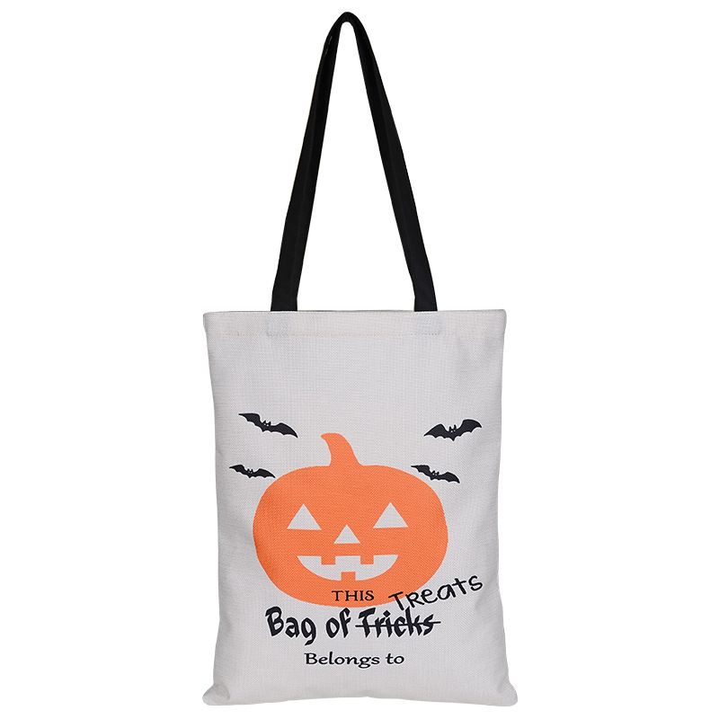 Sublimation Halloween Candy Bag Party Portable Drawstring Pocket Bat Letter Print Tote Bags Cotton And Line Cartoon Trick or Treat Kids Casual Gift Sack