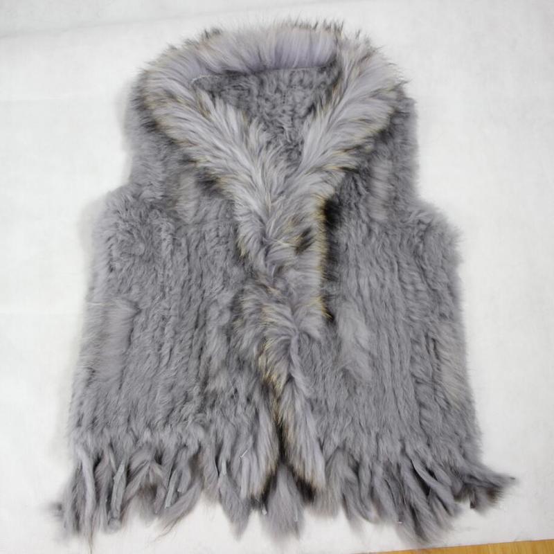 Womens Fur Faux Real ladies Genuine Knitted Rabbit Vest With Raccoon Trimming Waistcoat Winter Jacket harppihop fur 220830