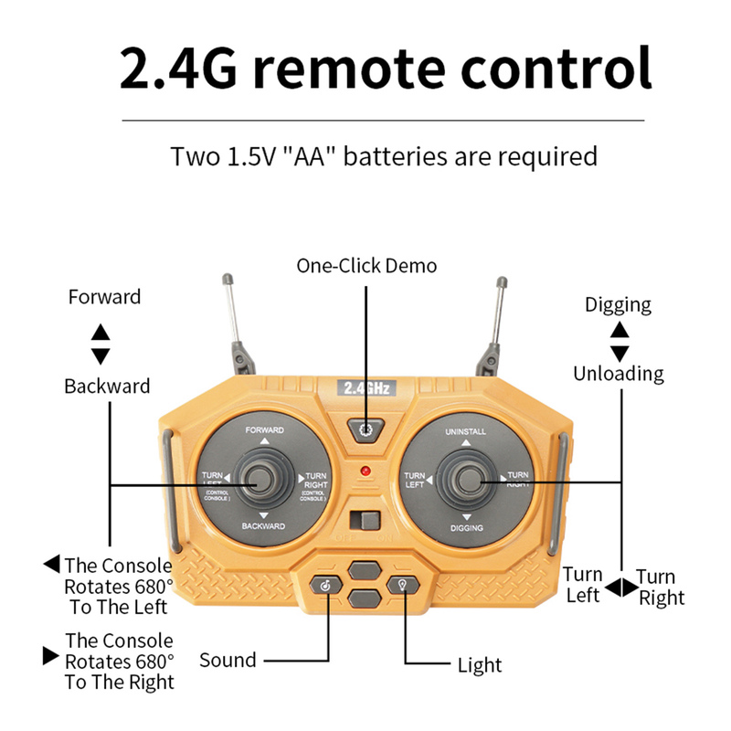 ElectricRC Car RC ExcavatorBulldozer 120 24GHZ 11CH RC Construction Truck Engineering Toycles Edysiality Toys for Kids with Light Music 220830