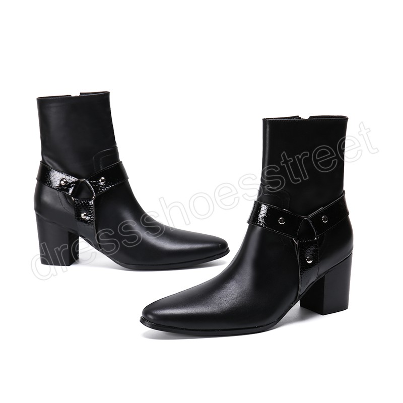 British Style Genuine Leather Men Boots High Heels Ankle Boots Pointed Toe Male Party Boot Formal Dress Shoes