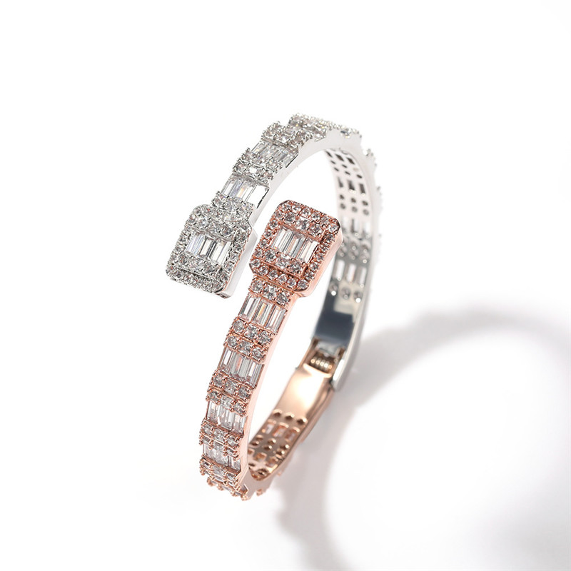 Chaîne de mode taille ouverte Zircon Bracelet Iced Out Lab diamant clouté décalé deux couleurs Bracelet personnalité Hip Hop bijoux