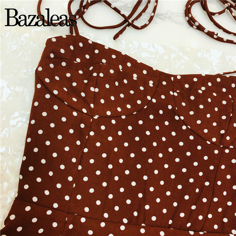 Casual Dresses Bazaleas Retro Dresses Slim Chic Brown Dress Sexig Dot Print Split Vestidos Vintage Tube Top Women Dress 0830