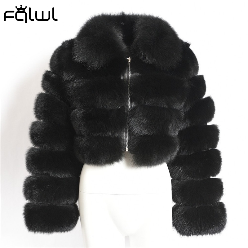 Womens Fur Faux FQLWL Casual White Black Fluffy Fall Winter Coat Jacket Long Sleeve Cropped Puffer For Outwear 220830