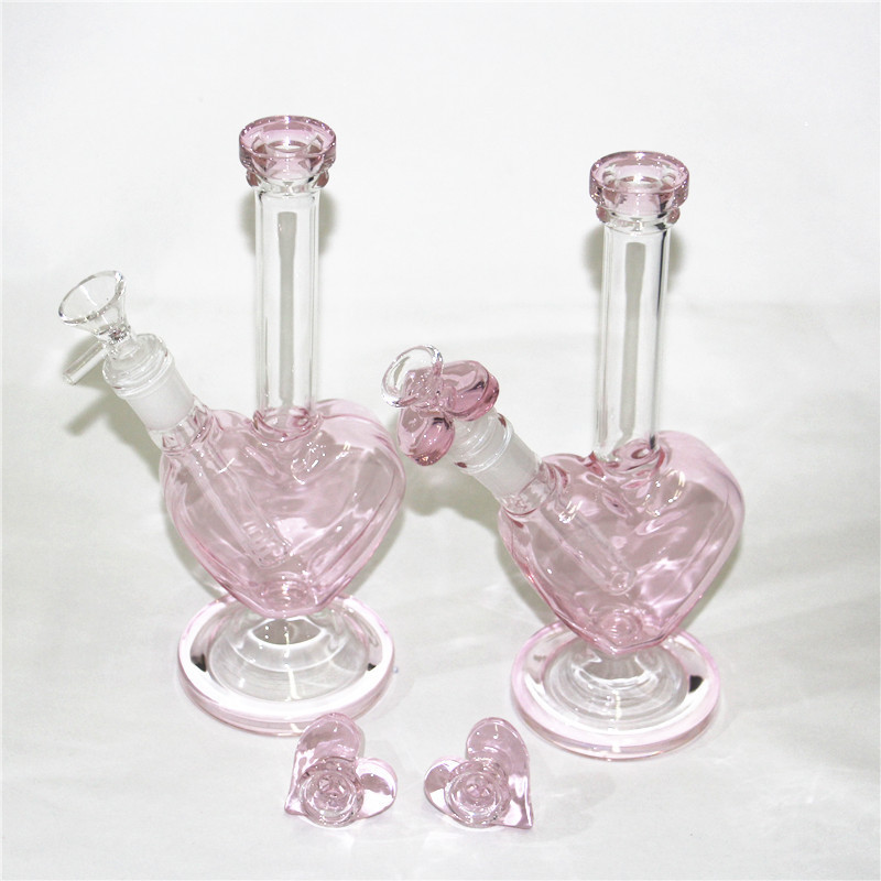 Narguilés 9 pouces en forme de coeur rose vert bleu couleur verre bongs conduites d'eau Dab plates-formes pétrolières avec bols de coeur de 14mm