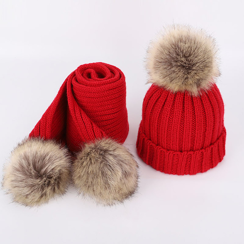 Casquettes Chapeaux Fille Chapeaux d'hiver Bonnet Chaud Tricoté et Écharpe Ensemble Enfants Véritable Fourrure Pompon Hiver Garder au chaud 5055cm 220830