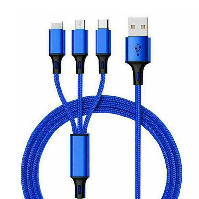 3 em 1 micro USB Tipo C Cabos Multi Port Cabo de carregamento rápido 2a 3a 5a Fio celular USBC para iPhone Android Phone