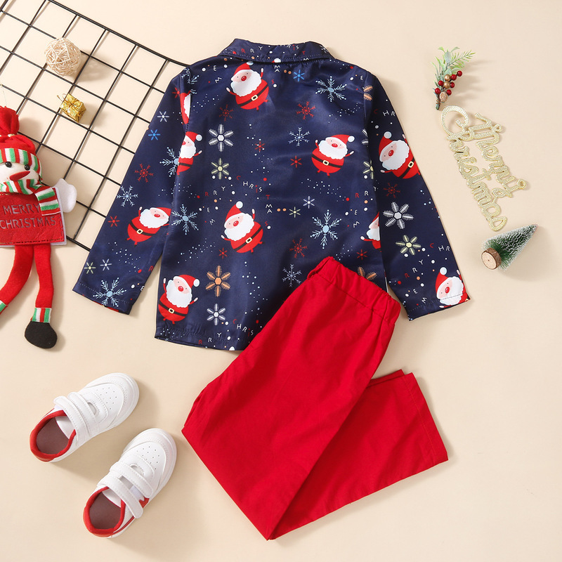 Besondere Anlässe Prowow Kinderkleidung Junge Weihnachtsoutfits für Gentleman Hemd Rote Hose Kleinkind Set 2023 Kinderkostüm 220830