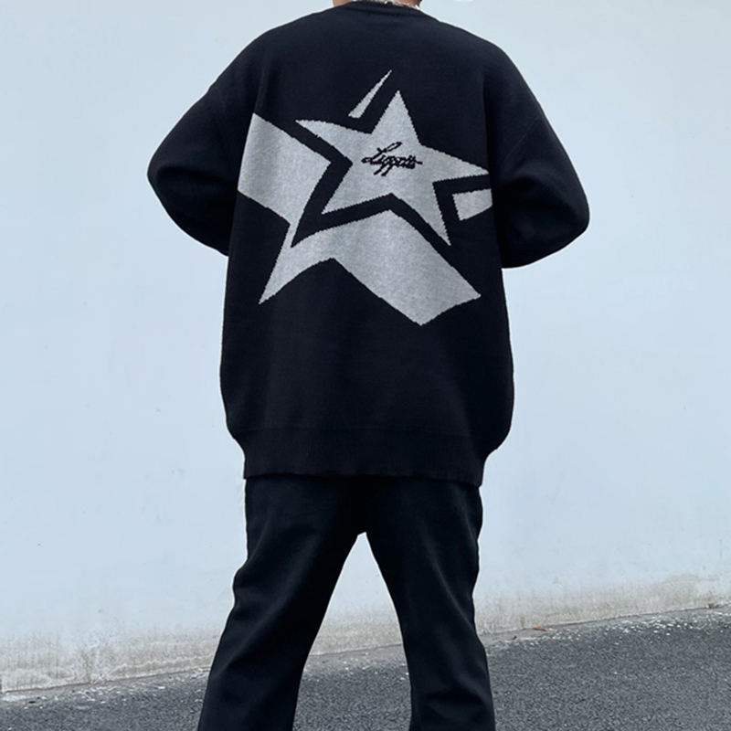 Camisolas masculinos japoneses Retro Alfabeto Estrelas Crew Sweater Men e Women Pullover High Street Oversize Sweeters de outono casual solto 220830