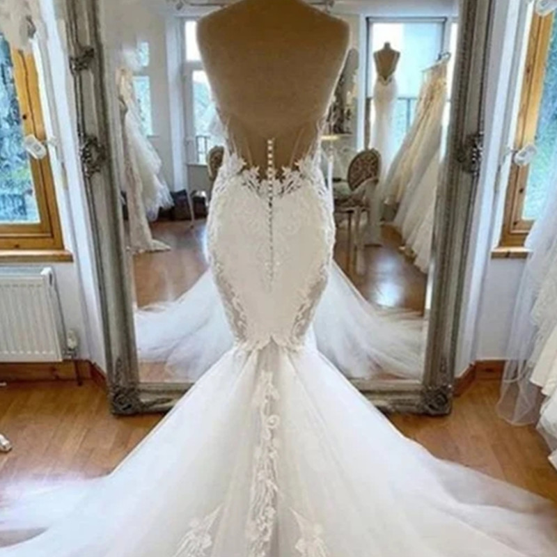 Arabe Dubaï Robes De Mariée Sirène, Plus La Taille Perles Robes De Mariée Sans Manches En Dentelle De Cristal Appliqué Paillettes Robes De Novia