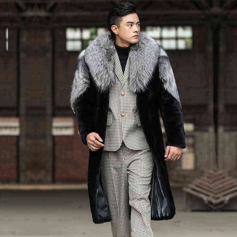 Homens de pele de pele masculina casaco de inverno jaqueta quente e longa trincheira européia e americana Casual plus size L220830
