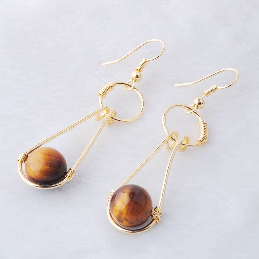 Gold Colors Purple Beads Dangle Earrings Natural Stone Round Ball Quartzs Reiki Hook Eardrop Women Party Jewelry BO953