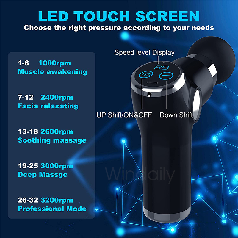 Full Body Massager Mini LCD Gun 32 Speed Touch Screen Deep Tissue Percussion Muscle Fascial For Pain Relief 220829