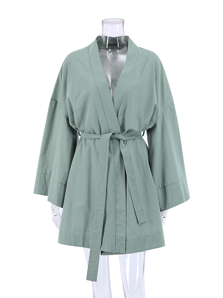 Robe Femme Hiloc Vert Lâche Robes Pour Femmes Vêtements De Nuit En Coton À Manches Longues Robe De Chambre Sexy Mini Robe Printemps Peignoir Femme 220830