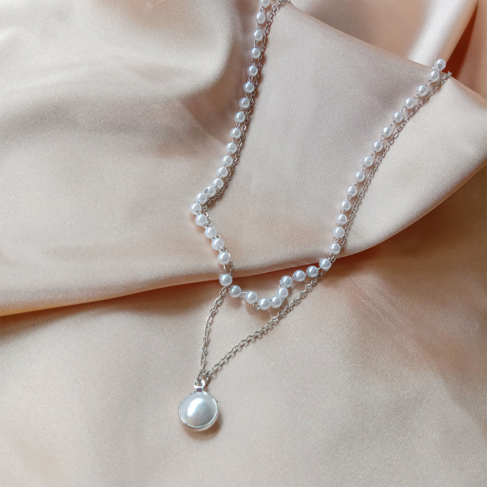 Nueva moda Kpop gargantilla de perlas collar lindo colgante de cadena de doble capa para mujeres regalo para niñas, joyería