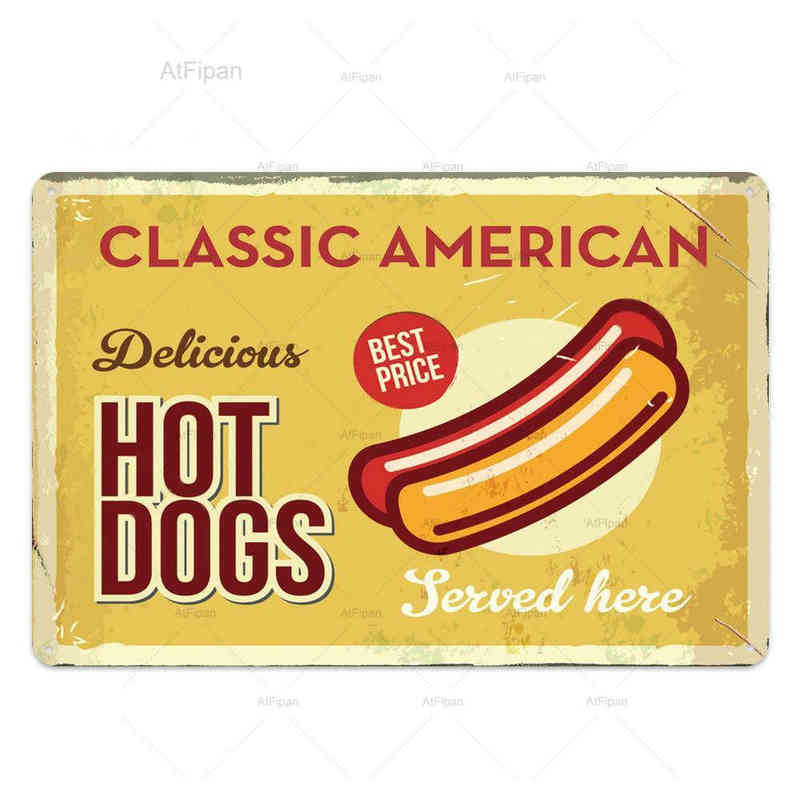 Metallmålning snabbmat tennskylt vintage plack hot dog väggdekor för kök café diner bar 20x30 cm t220829