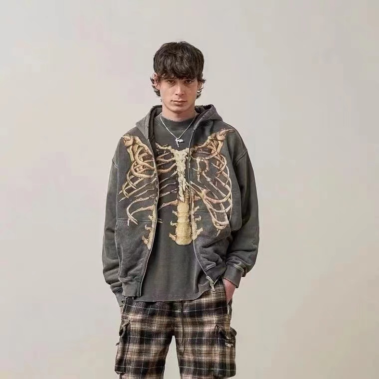 Vestes Femmes Y2K Gothique Squelette Imprimer Sweat À Capuche Femmes Harajuku Hip Hop Surdimensionné Veste À Glissière Automne Hiver Vintage Lâche Sweats À Capuche 220830