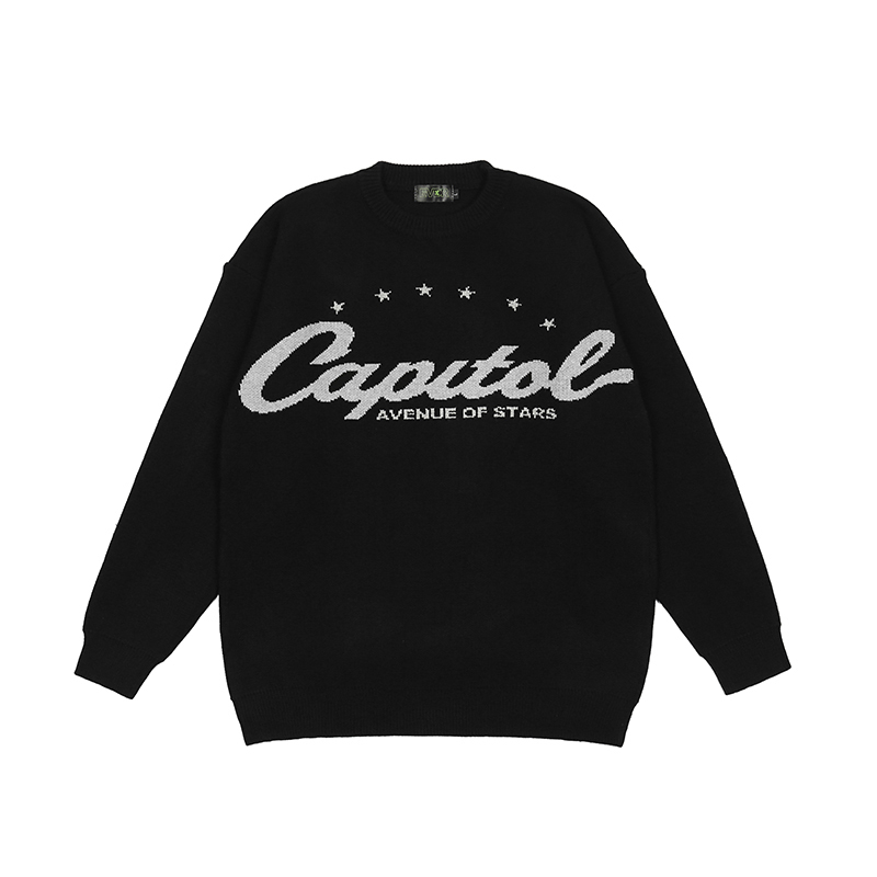 Camisolas masculinos japoneses Retro Alfabeto Estrelas Crew Sweater Men e Women Pullover High Street Oversize Sweeters de outono casual solto 220830