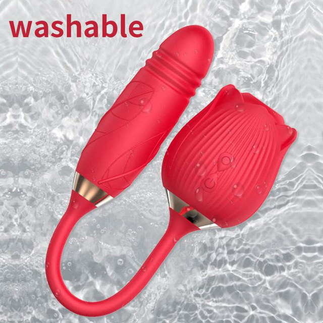 Rose Sucer Vibromasseur 10 Vitesse Clit Sucker Mamelon Stimulateur Oral avec Télescopique Vibrant Gode Masturbation Sex Toy pour Femmes