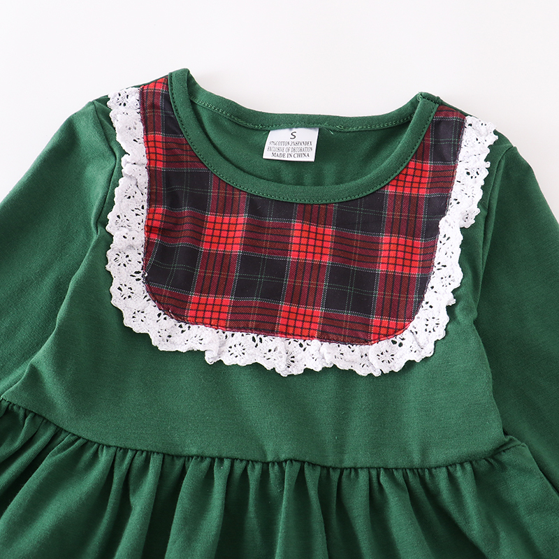 Occasions spéciales Girlymax Noël Bébés Filles Enfants Vêtements Lait Soie Coton Plaid Vert Poche Volants Robe Genou Longueur À Manches Longues 220830