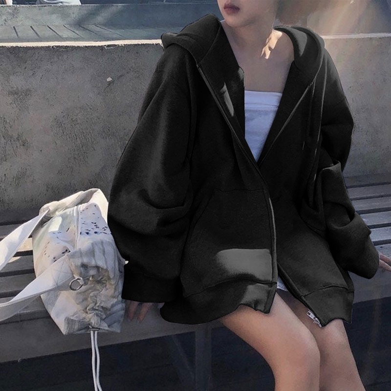 Sweats à capuche pour femmes Sweatshirts surdimensionnés femmes décontracté solide zippé sweat à capuche Harajuku coréen lâche couple veste à capuche manteau streetwear 220830