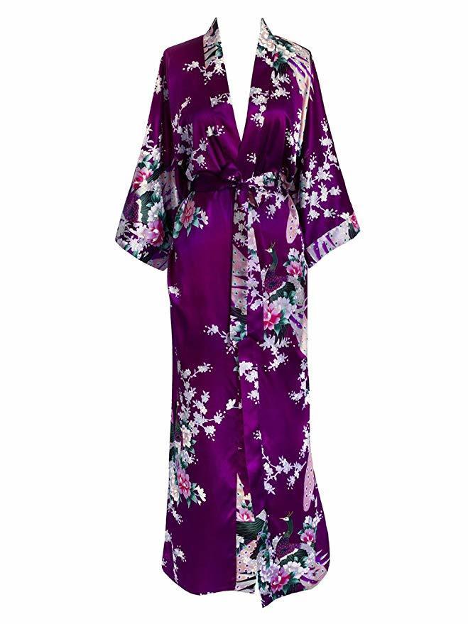 Damen Robe FZSLCYIYI Kimono Sexy Floral Braut Brautjungfer s Frau Blumenparty Hochzeit Lange Nachtwäsche Bademantel 220830