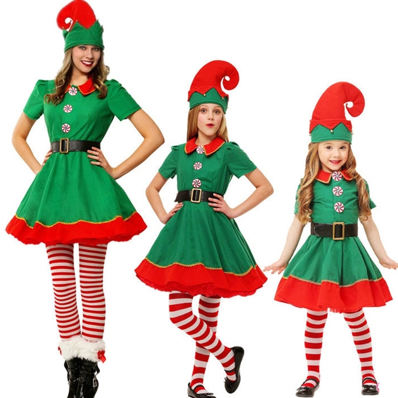 Occasions spéciales Christmas Santa Costume Costume vert Elf Cosplay Famille Carnival Party Année de fantaisie Vêtements de déguise